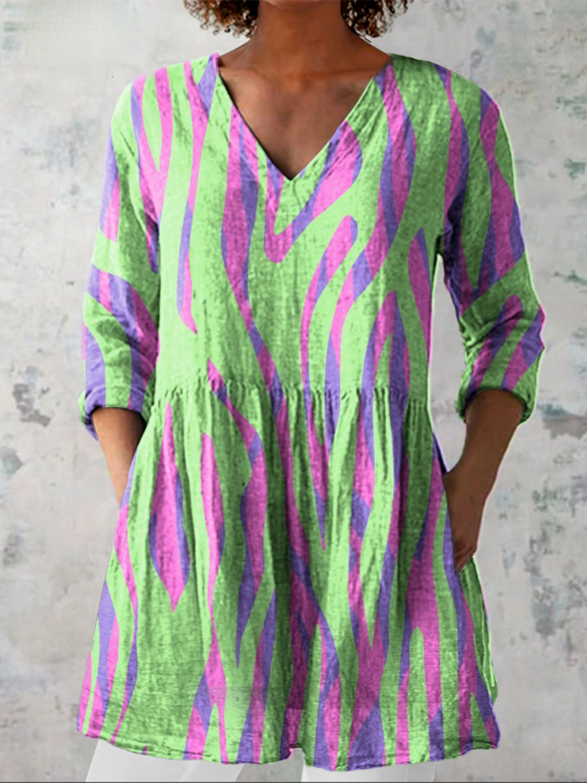Gisela | Camisa vintage cuello V manga larga