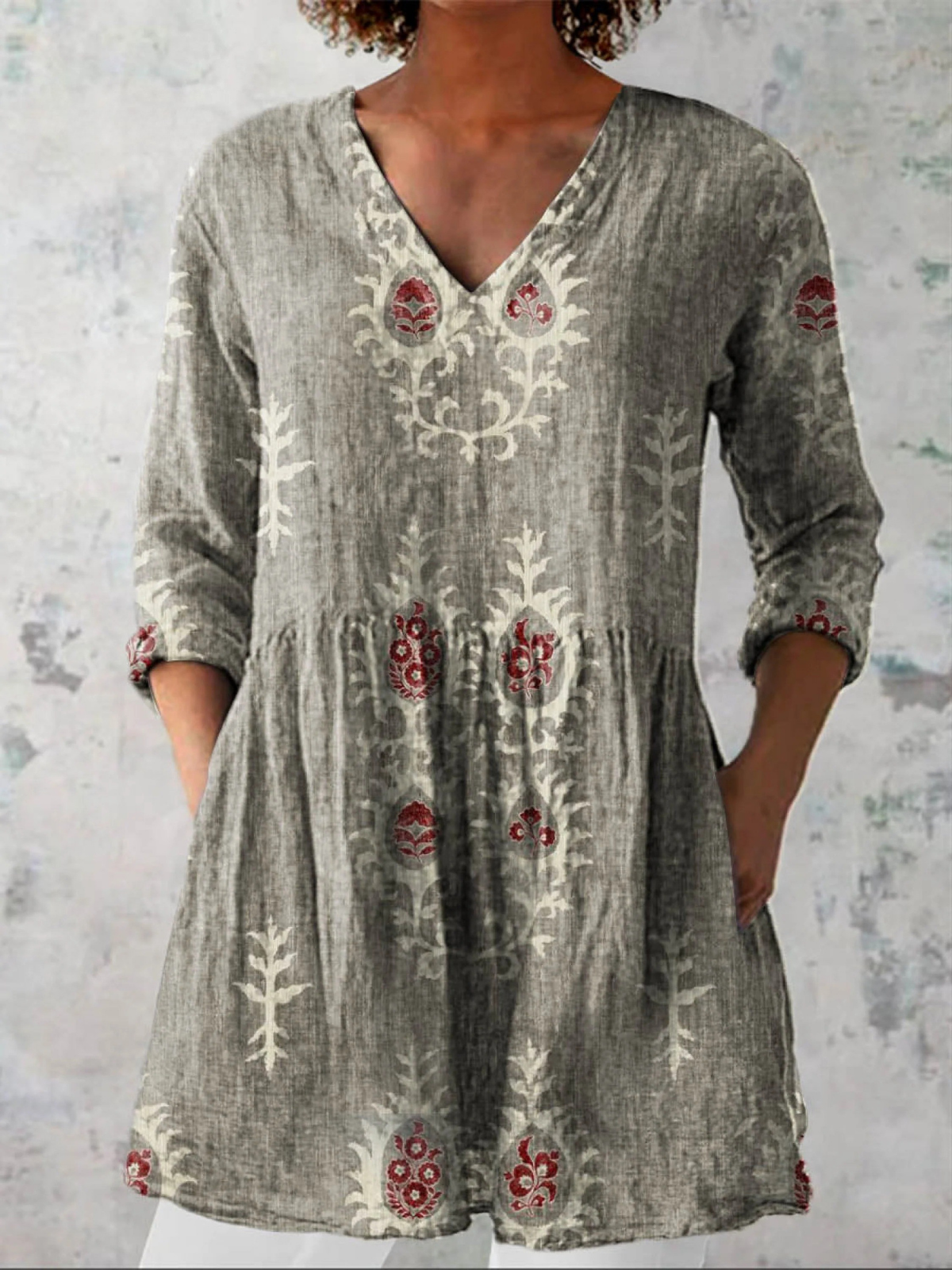 Maeva | Camisa vintage cuello V manga larga