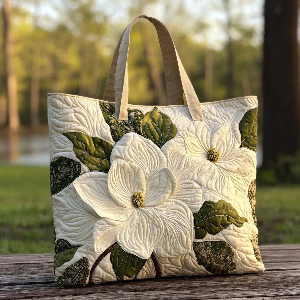 Bolso tote acolchado artesanal - Lirios blancos elegantes