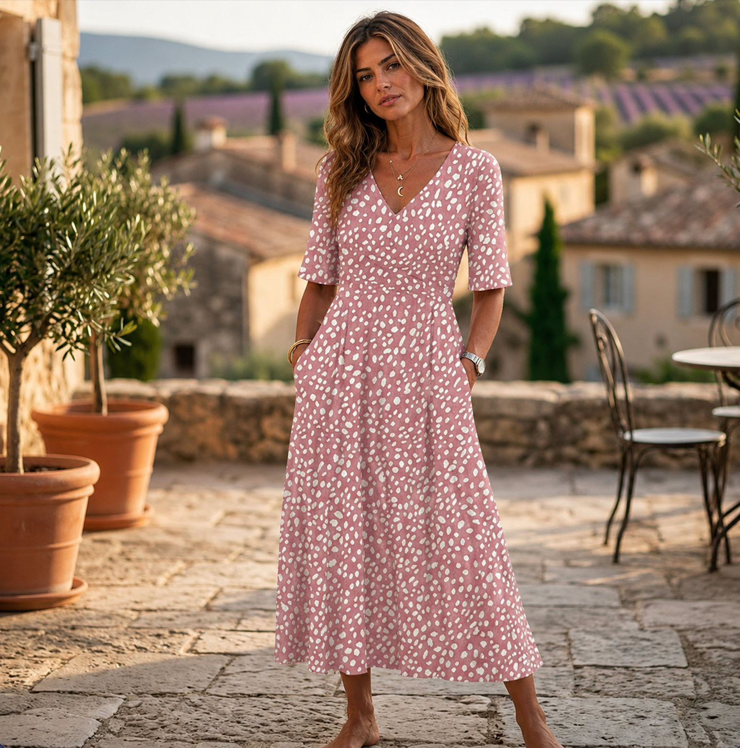 Triana | ELEGANTE VESTIDO MIDI DE LUNARES QUE FAVORECE LA FIGURA