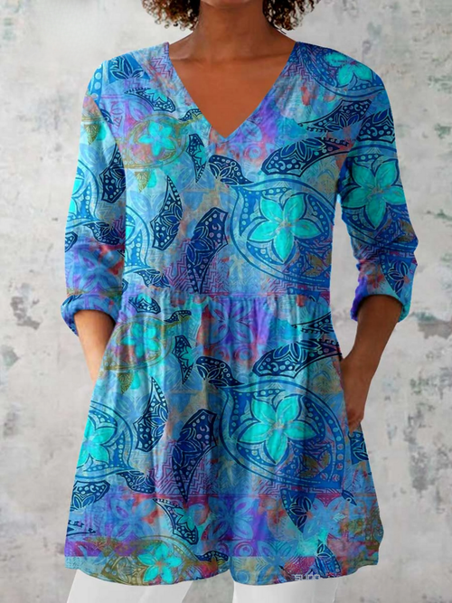 Lilia | Camisa vintage cuello V manga larga