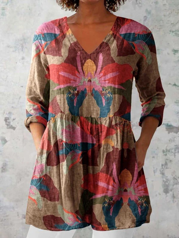 Armonía | Camisa vintage cuello V manga larga