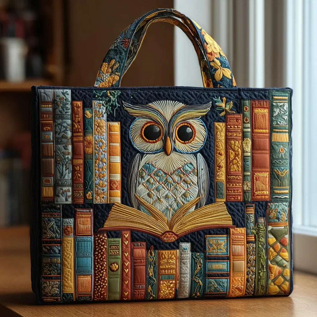 Bolso artesanal - Búho y libros antiguos
