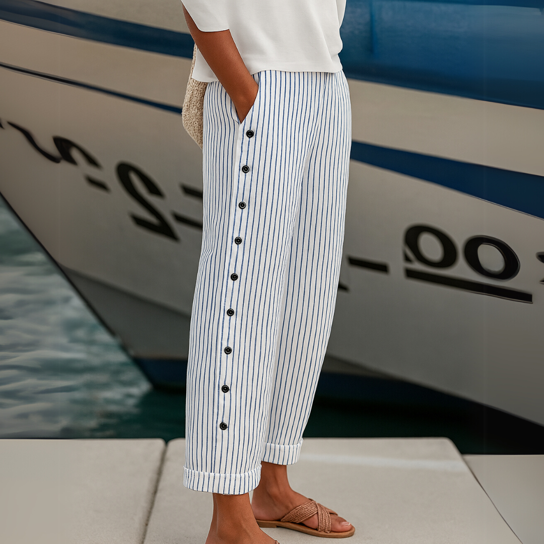 Catalina | Pantalones elegantes con botones y rayas