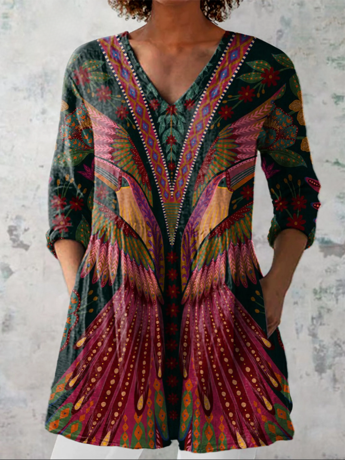Adriana | Camisa vintage cuello V manga larga