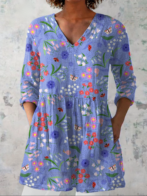 Ailén | Camisa vintage cuello V manga larga