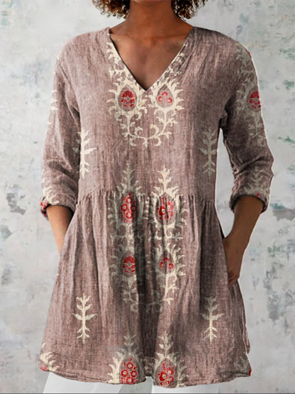Maeva | Camisa vintage cuello V manga larga