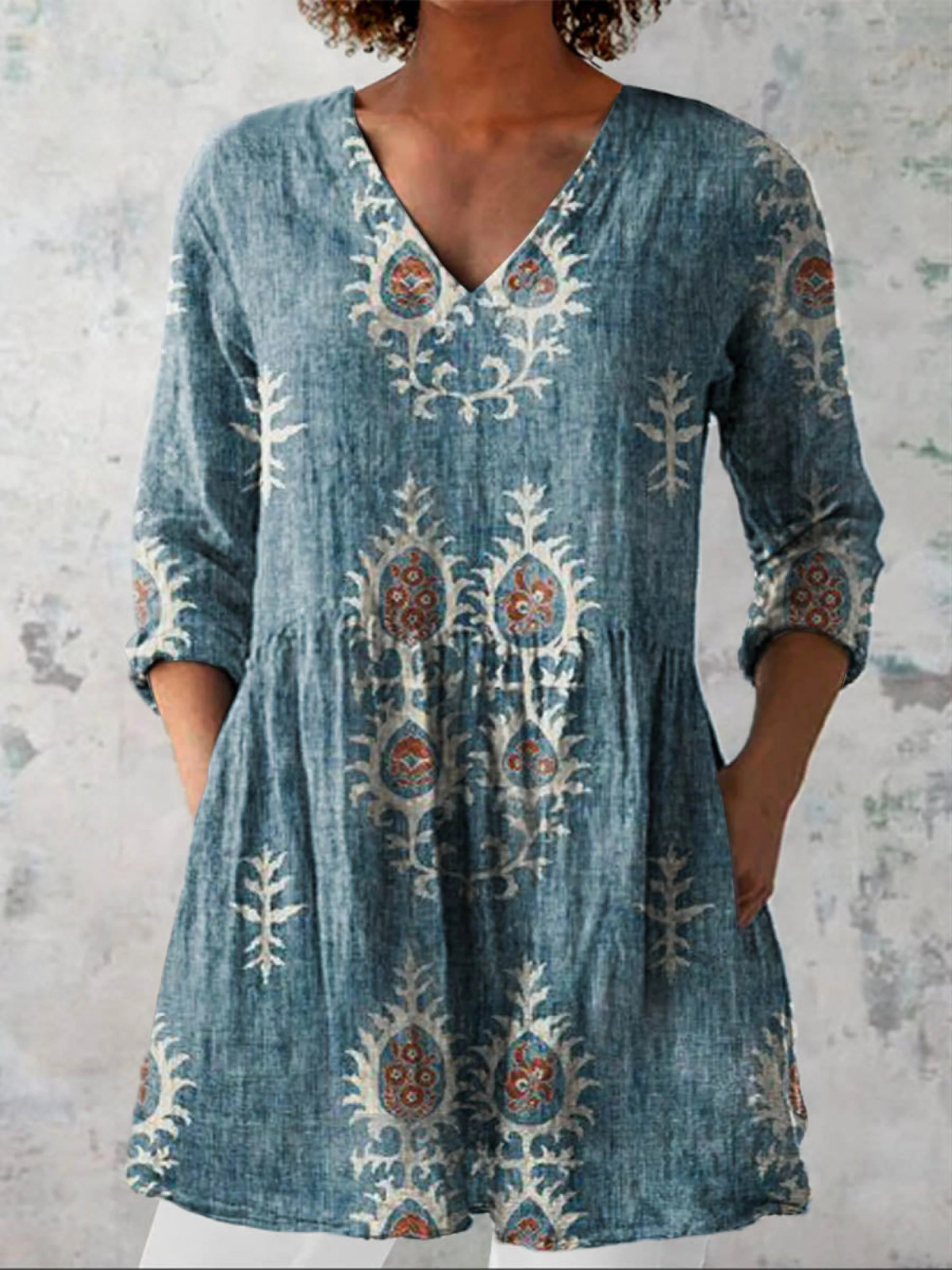 Maeva | Camisa vintage cuello V manga larga