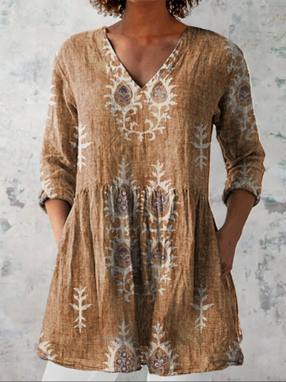Maeva | Camisa vintage cuello V manga larga