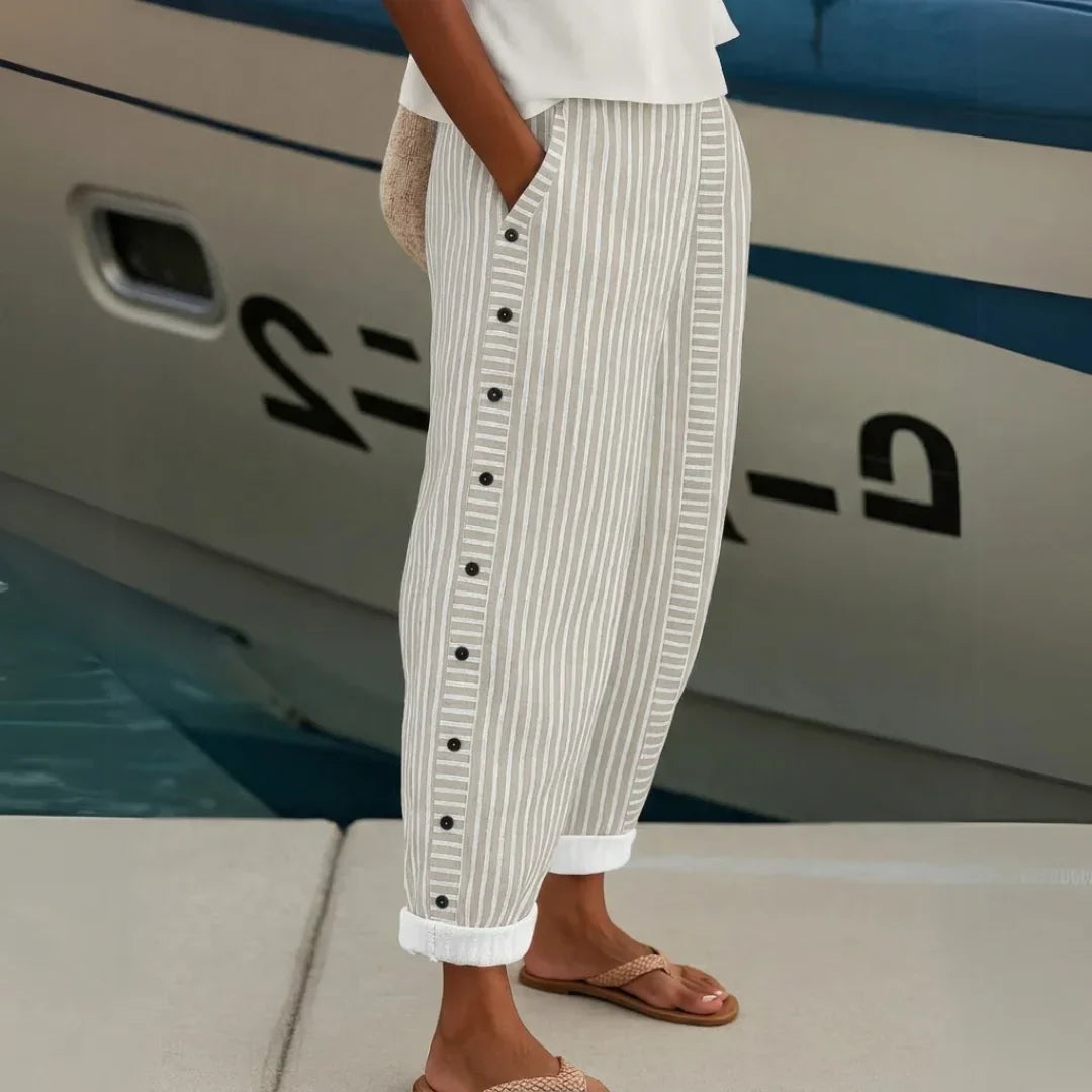 Catalina | Pantalones elegantes con botones y rayas